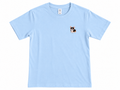 A light blue short-sleeve crewneck t-shirt with a small embroidered corgi dog graphic on the left chest, displayed flat against a white background.
