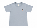 A misty blue short-sleeve crewneck t-shirt with a small embroidered corgi face on the left chest, displayed flat against a white background.